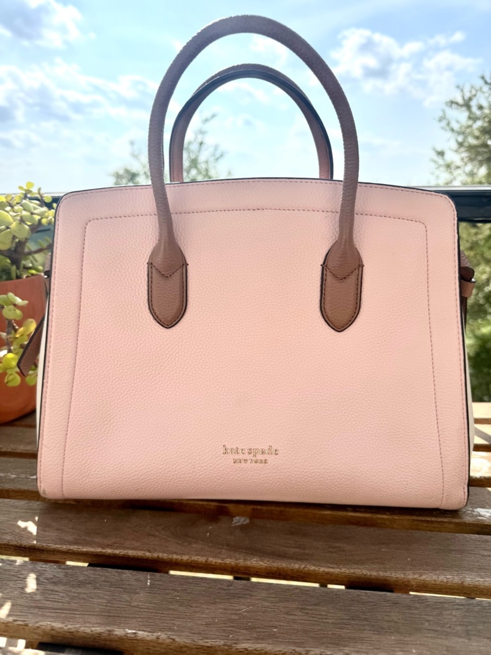 Fabulous Kate Spade Knott Pink and Brown Leather Satchel w/crossbody strap
